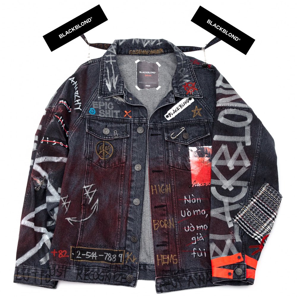 BBD Inferno Graffiti Denim Jacket (Charcoal)