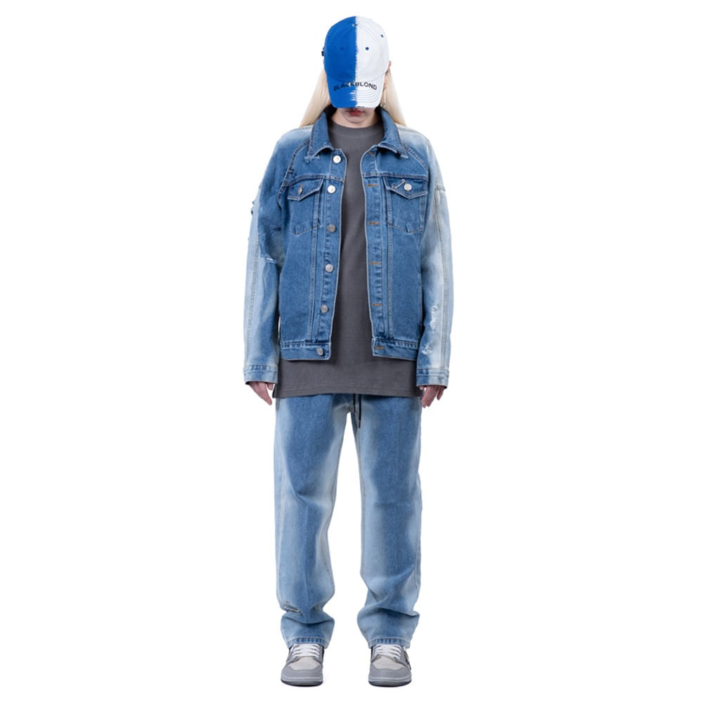 [SET 20% SALE] BBD Side Bleached Denim Jacket + Pants (Blue)