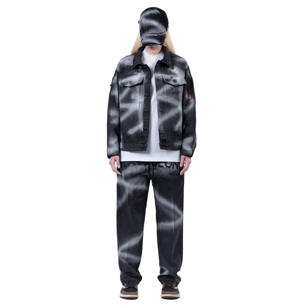[SET 20% SALE] BBD Sprayed Custom Denim Jacket + Pants (Charcoal)