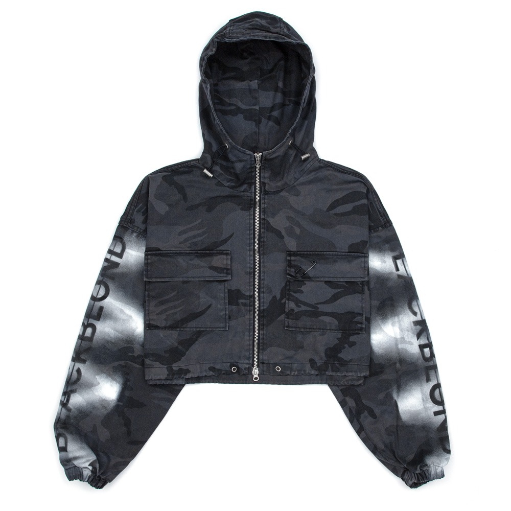 BBD Side Sprayed Custom Camo Zip Up Crop Hood Jacket (Gray)
