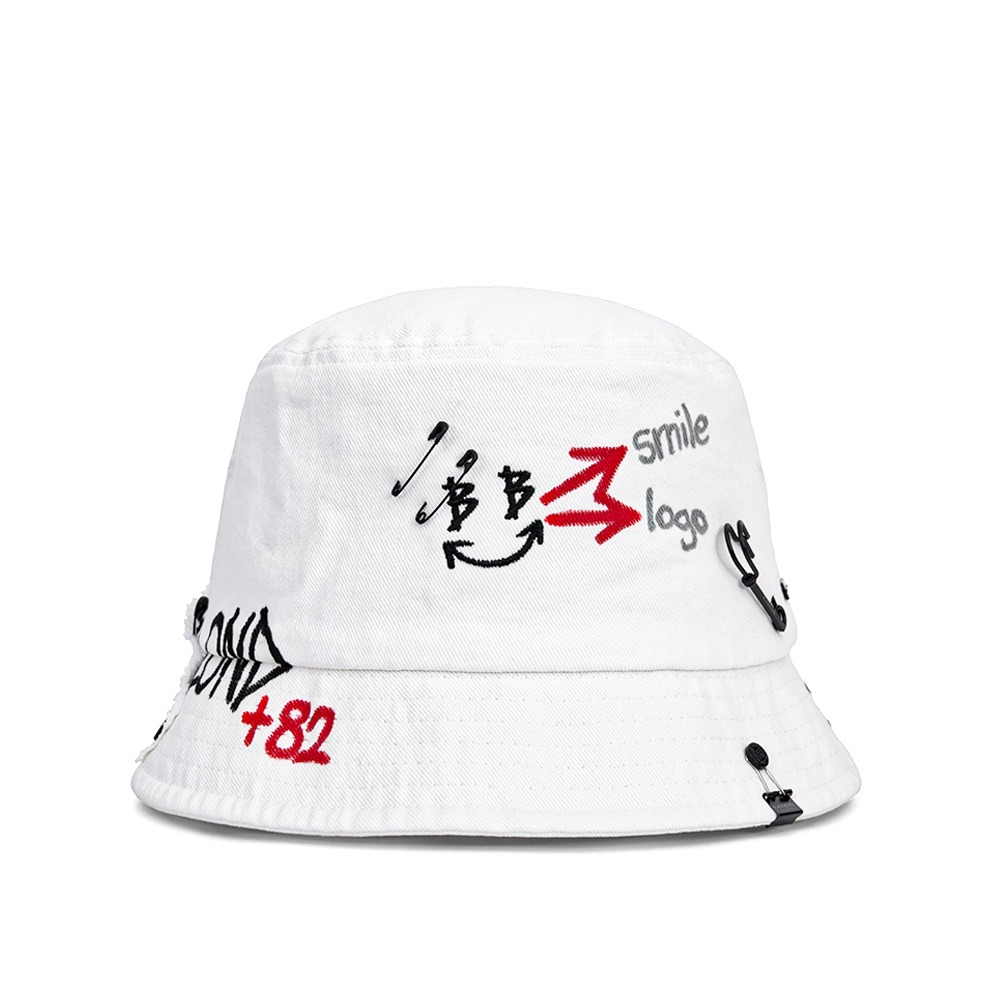 BBD Smile Logo Denim Bucket Hat Custom Ver. (White)