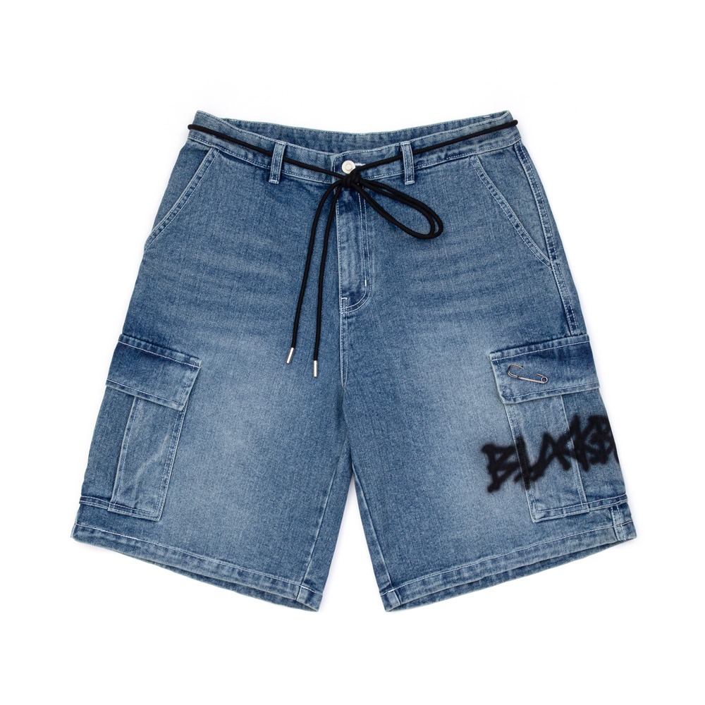 BBD Graffiti Logo Denim Cargo Shorts (Blue)